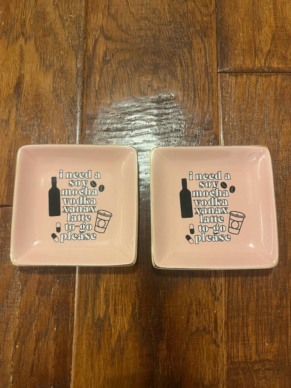 2 NWT Pink Ceramic Trinket Trays with Humorous Sayings